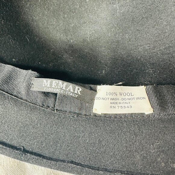 Memar Italy Black Wool Cloche Hat Flower Gray Cabochon Stone Brown Twisted Band - Picture 7 of 10